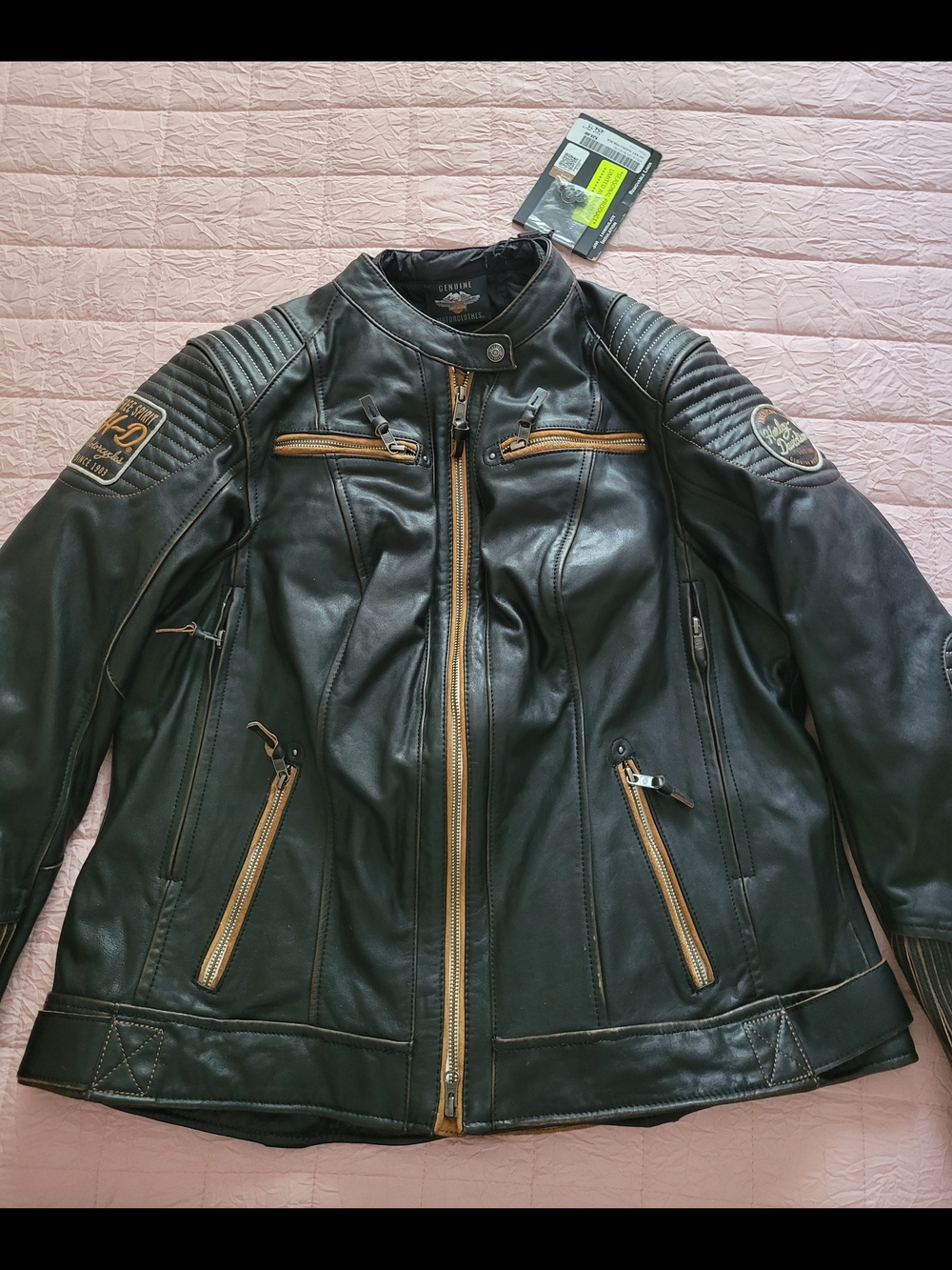 Harley-Davidson Black Leather Jacket with Gold Zippers